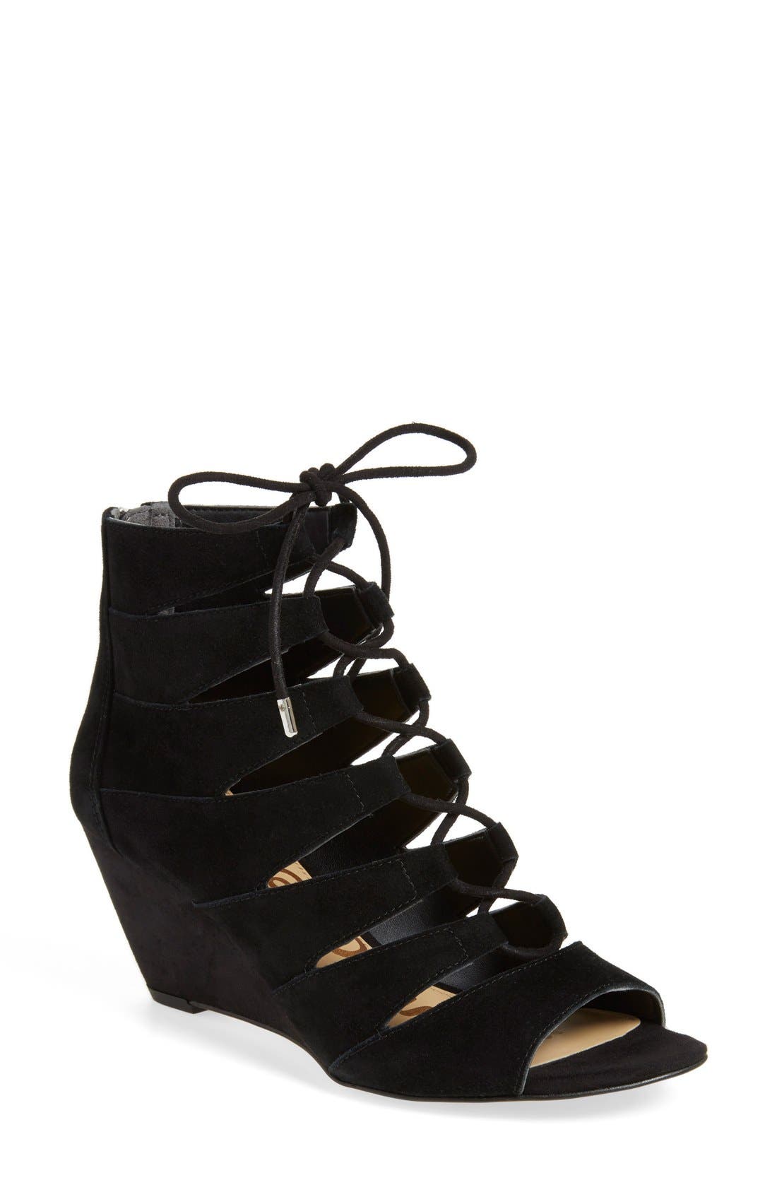 Sam Edelman 'Santina' Lace-Up Wedge Sandal, Main, color, 