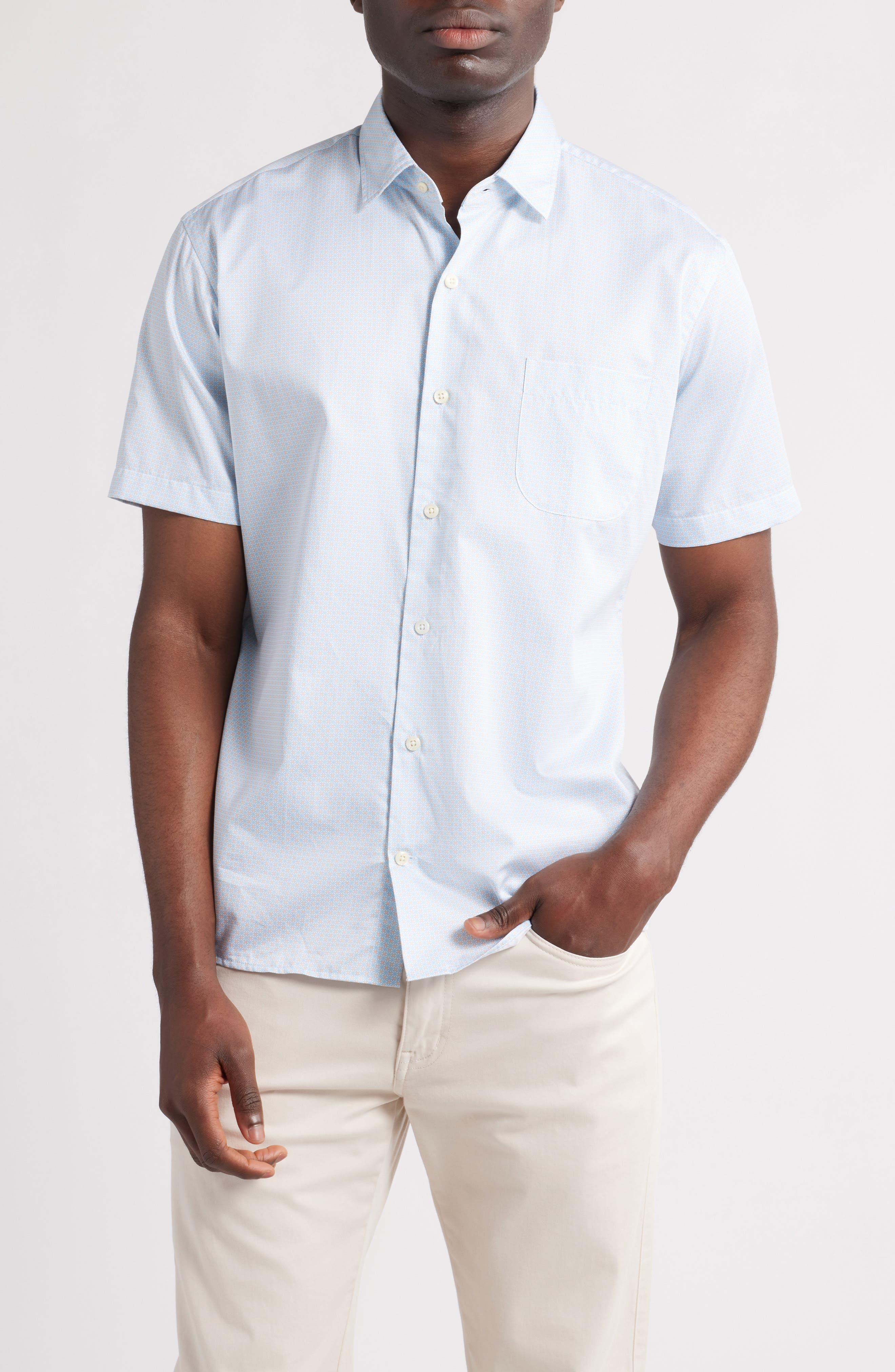 Peter Millar Hudson Microprint Short Sleeve Cotton Button-Up Shirt