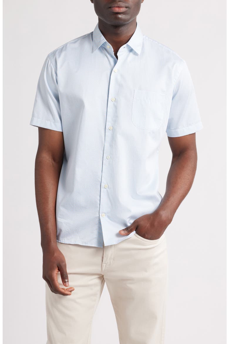 Hudson Microprint Short Sleeve Cotton Button-Up Shirt, Main, color, SEAPORT BLUE