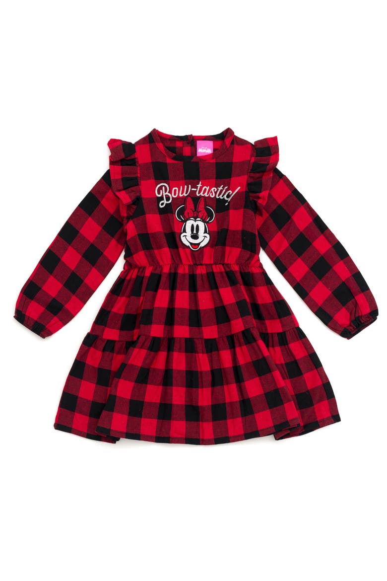 Minnie Mouse Holiday Long Sleeve Dress, Main, color, Minnie Red Black Plaid