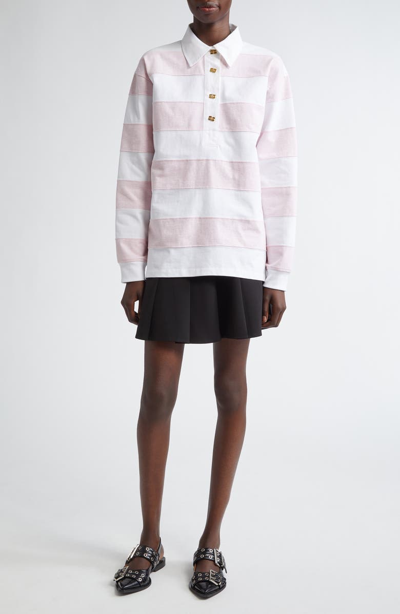 Ganni Stripe Organic Cotton Rugby Shirt, Alternate, color, Mauve Chalk