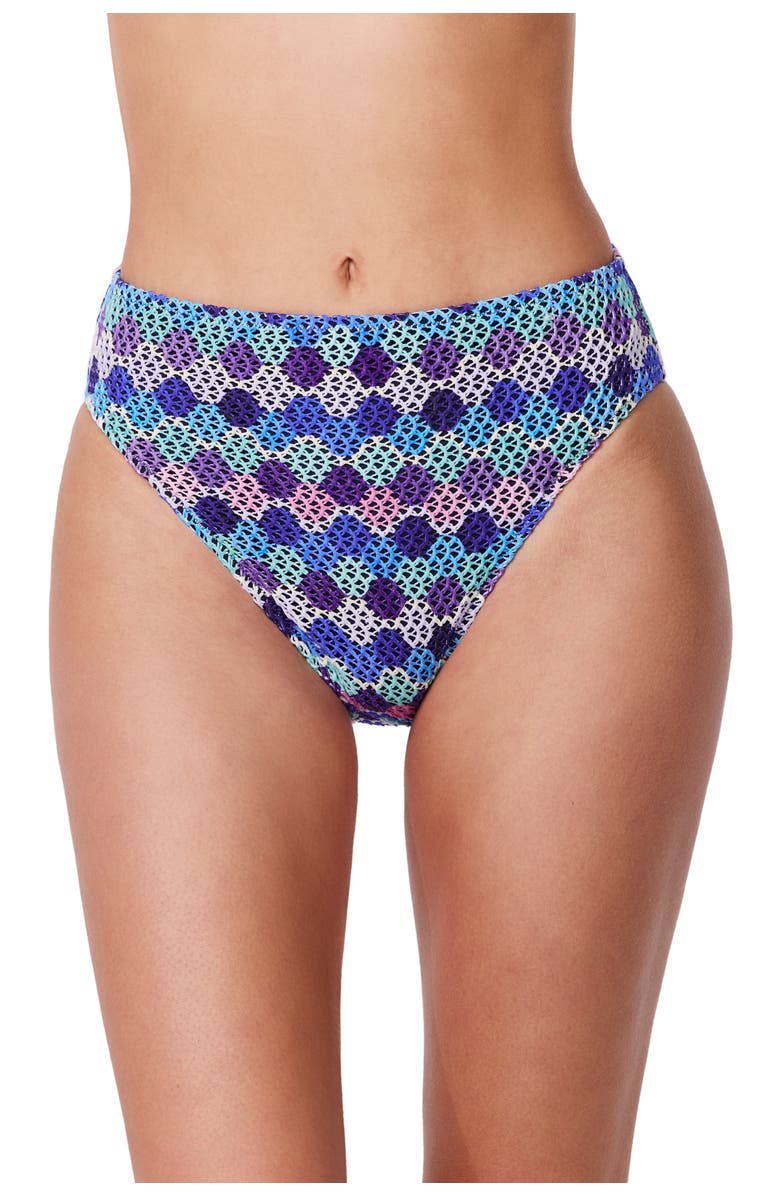 Gottex Retro Riviera High Waist Netted Crochet Swim Bottom, Main, color, Blue-Multi