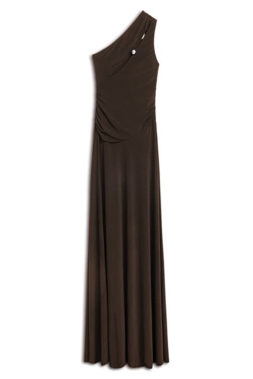Shop Nocturne One Shoulder Maxi Dress In Dark Brown