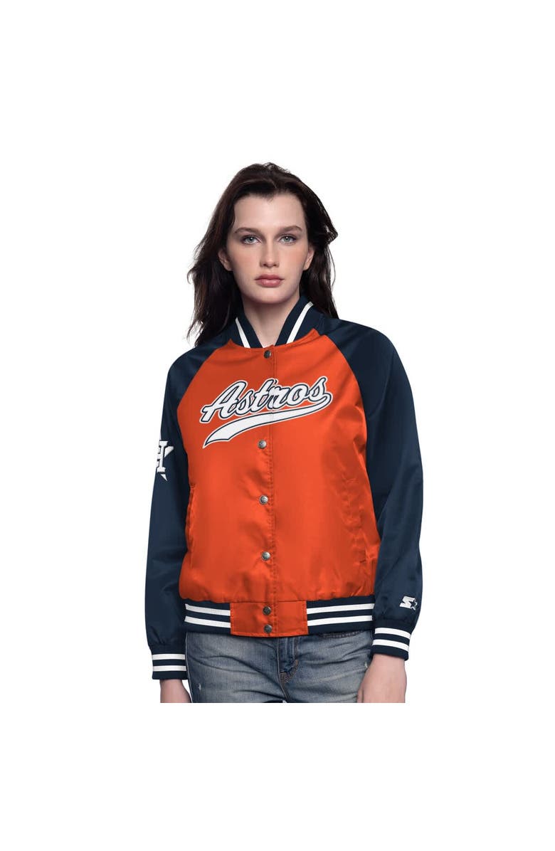 STARTER Women's Starter Orange/Navy Houston Astros Home Run Full-Snap Varsity Jacket, Main, color, Orange