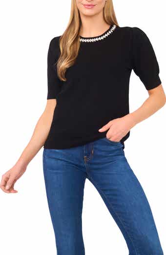 Embellished Collar Short Sleeve Sweater