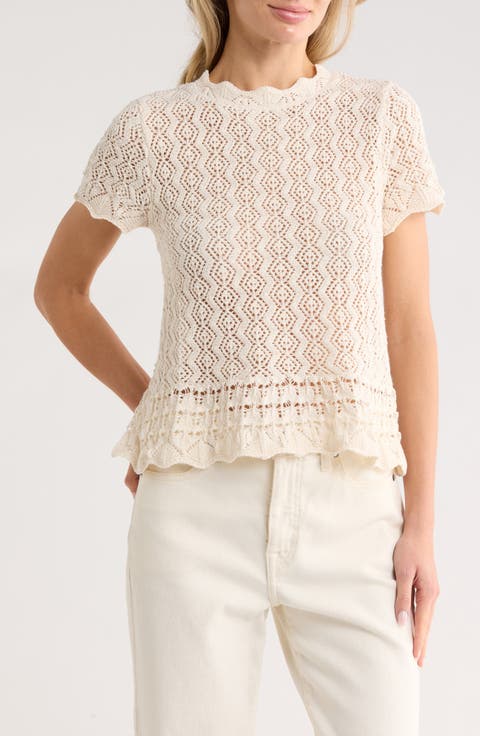 Short Sleeve Pointelle Sweater
