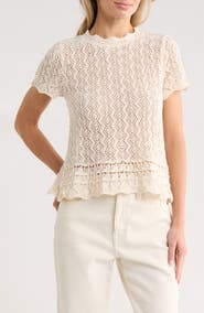 Current/Elliott Short Sleeve Pointelle Sweater