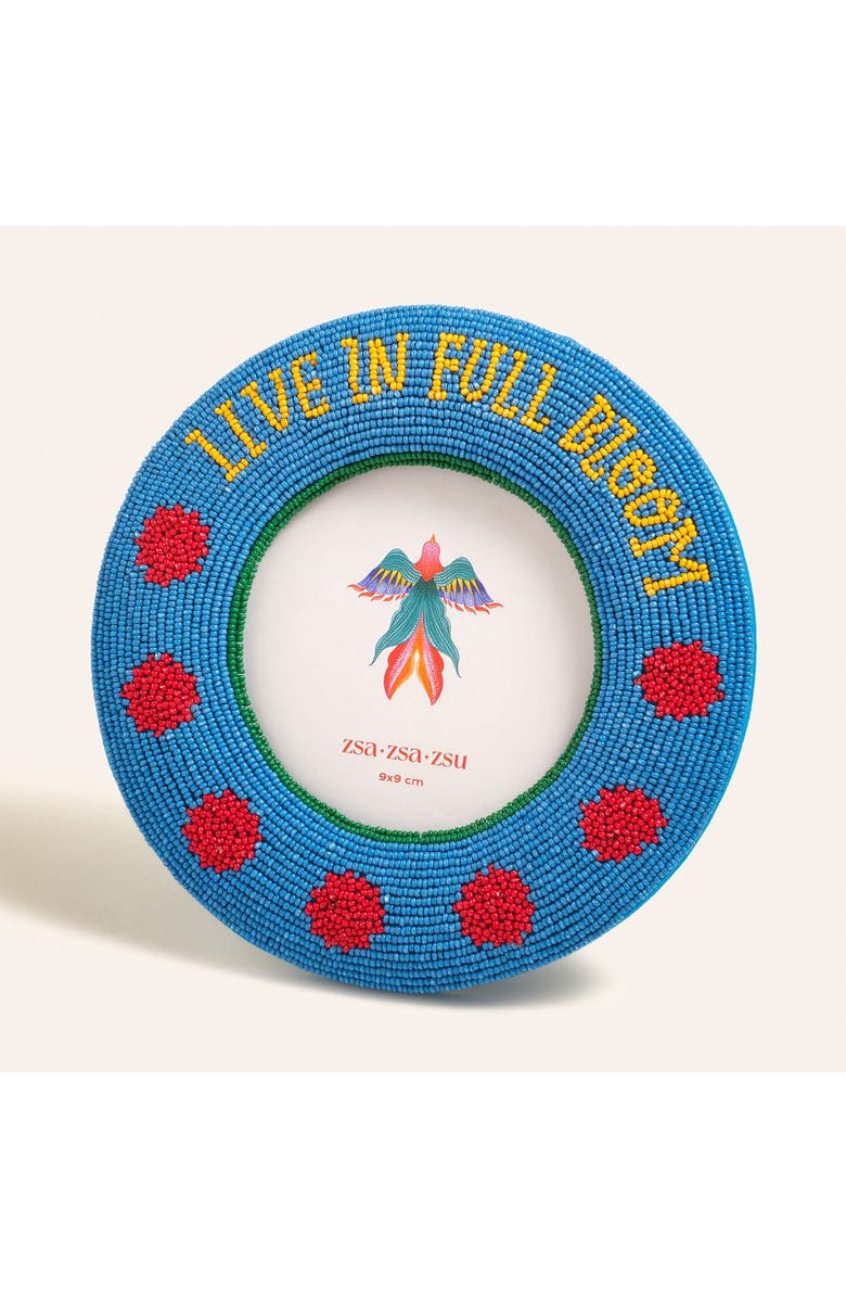 Zsa Zsa Zsu Dadri Round Decorative  Beaded Wood Frame Bloom 7 In, Main, color, Blue