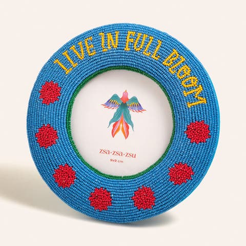 Dadri Round Decorative  Beaded Wood Frame Bloom 7 In