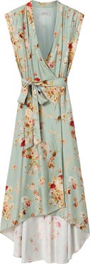 AllSaints Mira Floral Silk Blend Faux Wrap Midi Dress