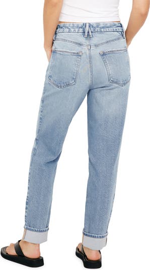 High Waist Cuff Straight Leg Jeans