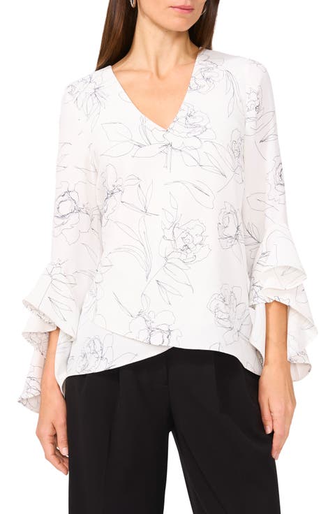 Ruffle Sleeve Print High-Low Top
