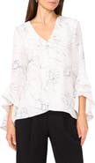 Vince Camuto Ruffle Sleeve Print High-Low Top