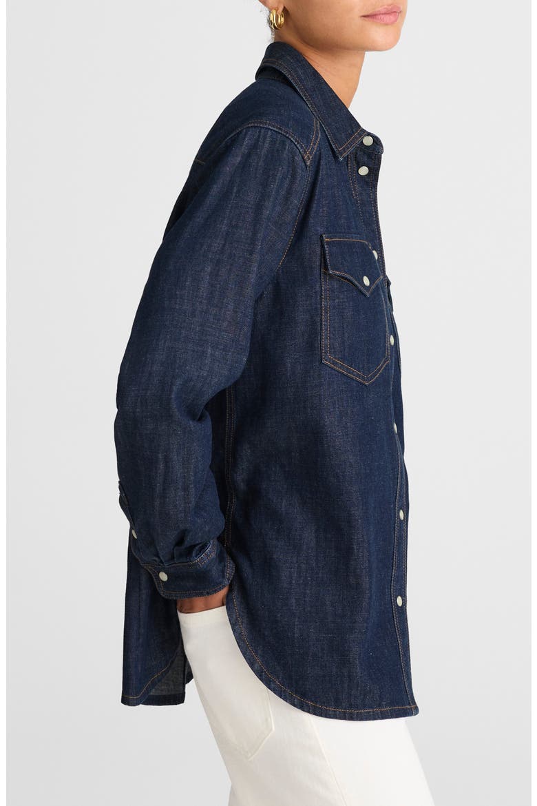 Western Oversize Denim Button-Up Shirt, Alternate, color, RINSE WASH