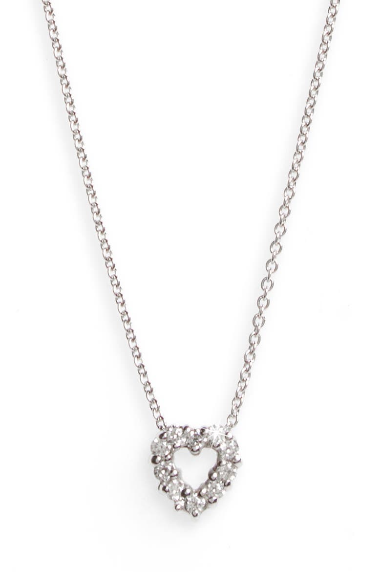 'Tiny Treasures' Diamond Heart Pendant Necklace, Main, color, WHITE