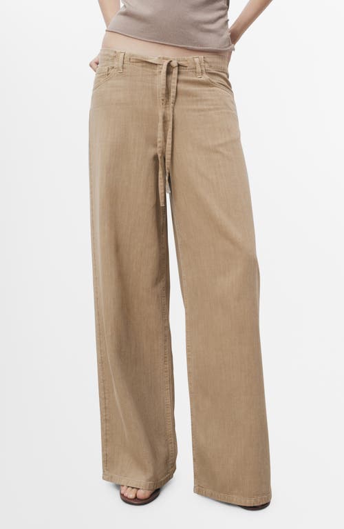 Mango Wide-leg Denim Trousers With Belt Sand In Brown