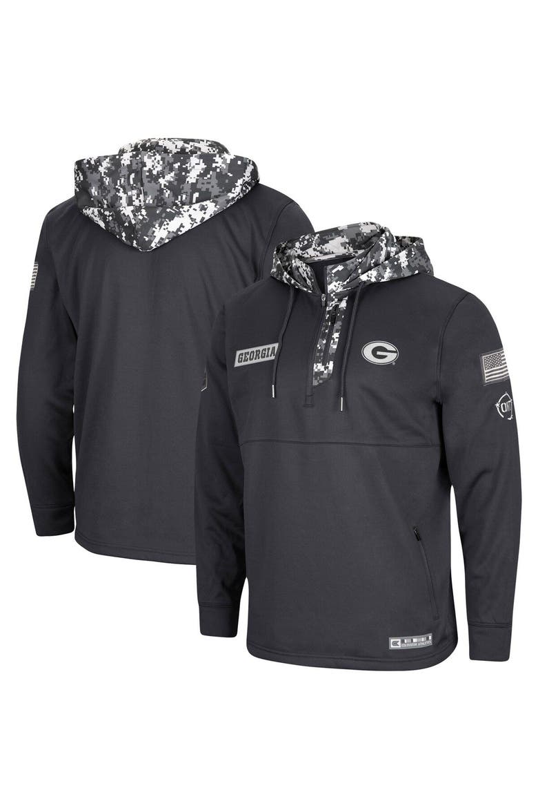Men's Colosseum Charcoal Georgia Bulldogs OHT Military Appreciation Digital Camo Quarter-Zip Hoodie, Main, color, Charcoal