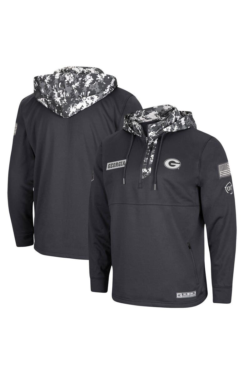 COLOSSEUM Men's Colosseum Charcoal Georgia Bulldogs OHT Military Appreciation Digital Camo Quarter-Zip Hoodie, Main, color, 