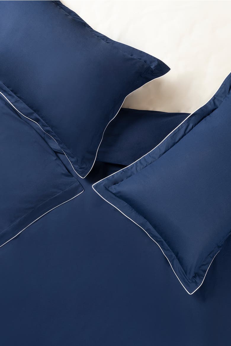 Brito Piping Cotton Percale King Duvet Cover Set, Main, color, Navy