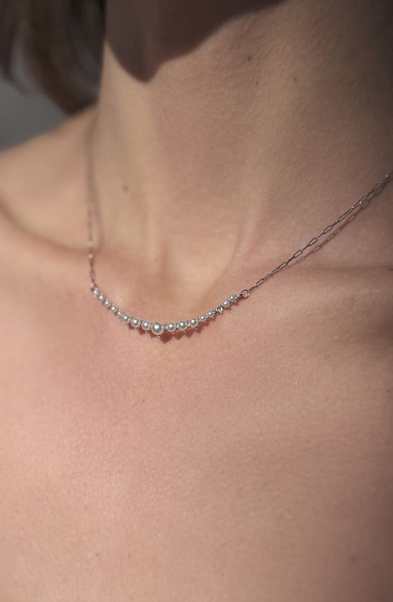 Adornia Set of 2 Freshwater Pearl & Cubic Zirconia Bar Necklaces, Alternate, color, White/ Silver