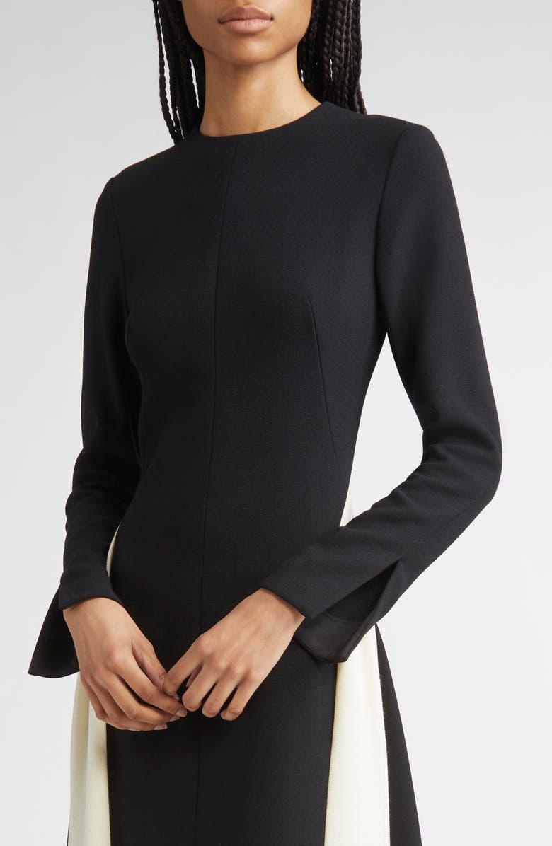 Lela Rose Long Sleeve Stretch Twill A-Line Dress, Alternate, color, Black/ Cream