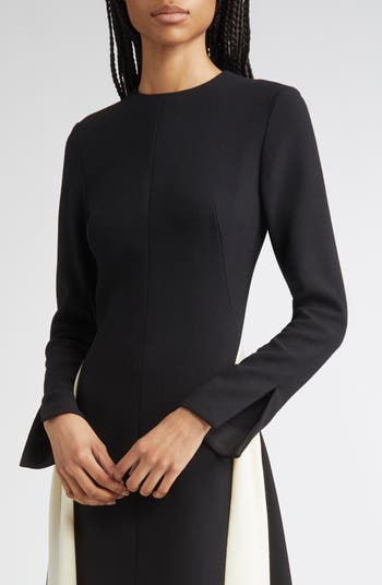 Long Sleeve Stretch Twill A-Line Dress