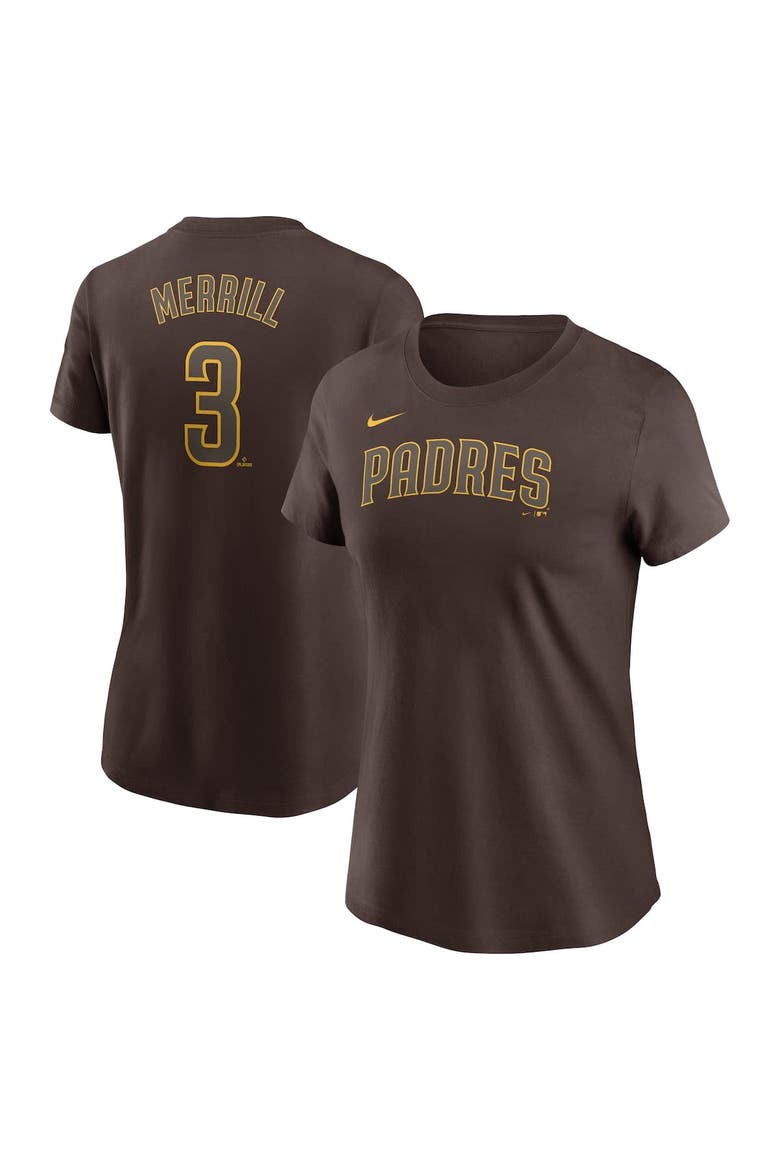 Women's Nike Jackson Merrill Brown San Diego Padres Fuse Name & Number T-Shirt, Alternate, color, Brown