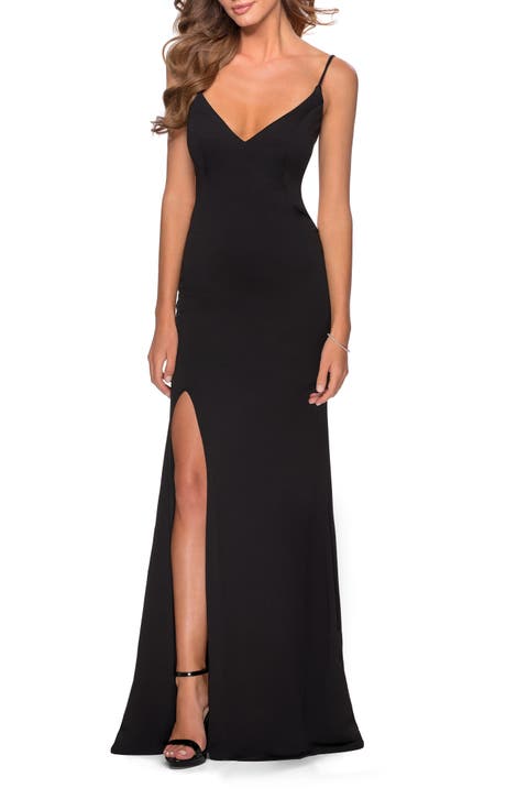 Long Jersey Dress with Cut Out Open Back