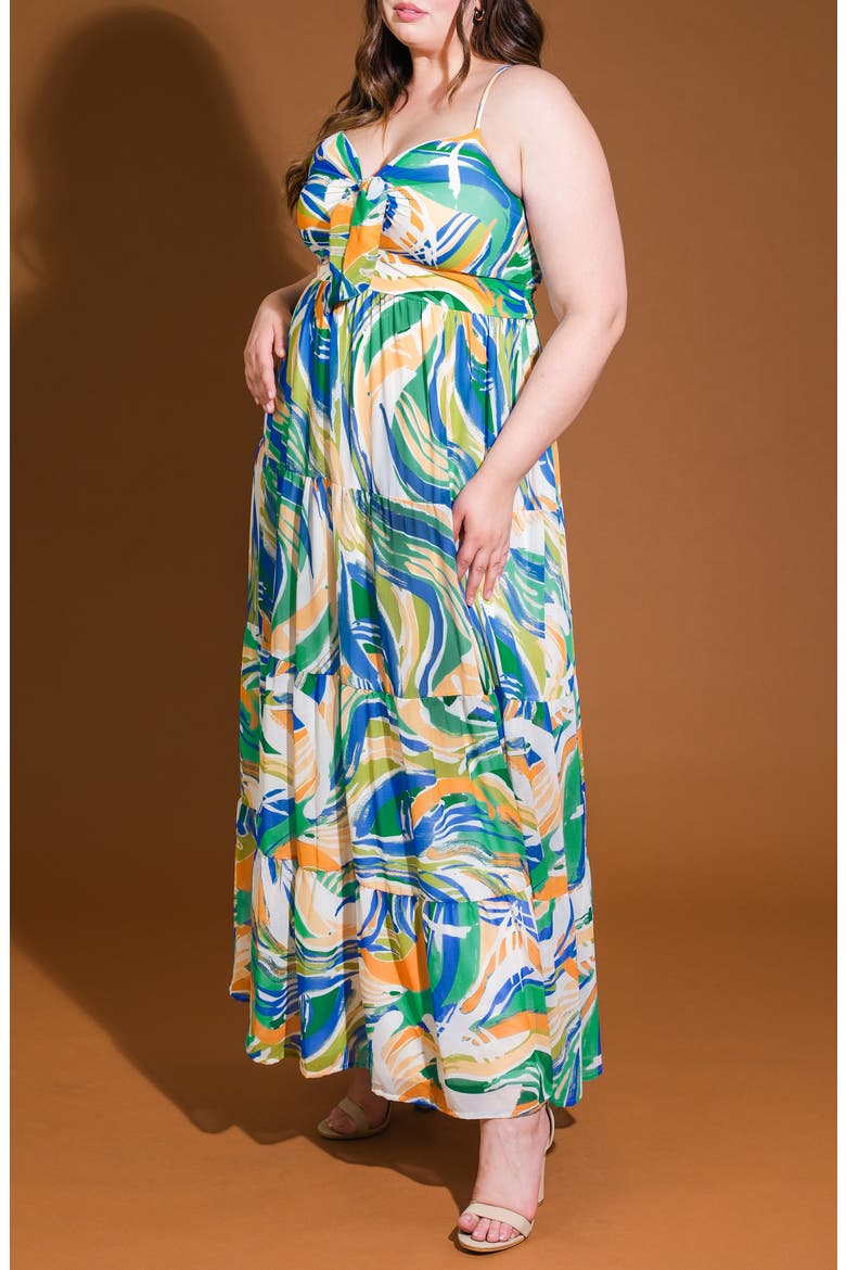 Printed Tiered Maxi Sundress, Alternate, color, GREEN BLUE