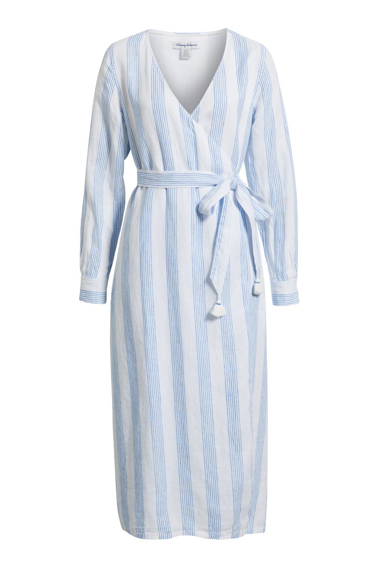 Bayside Isle Long Sleeve Linen Wrap Dress, Alternate, color, PALACE BLUE