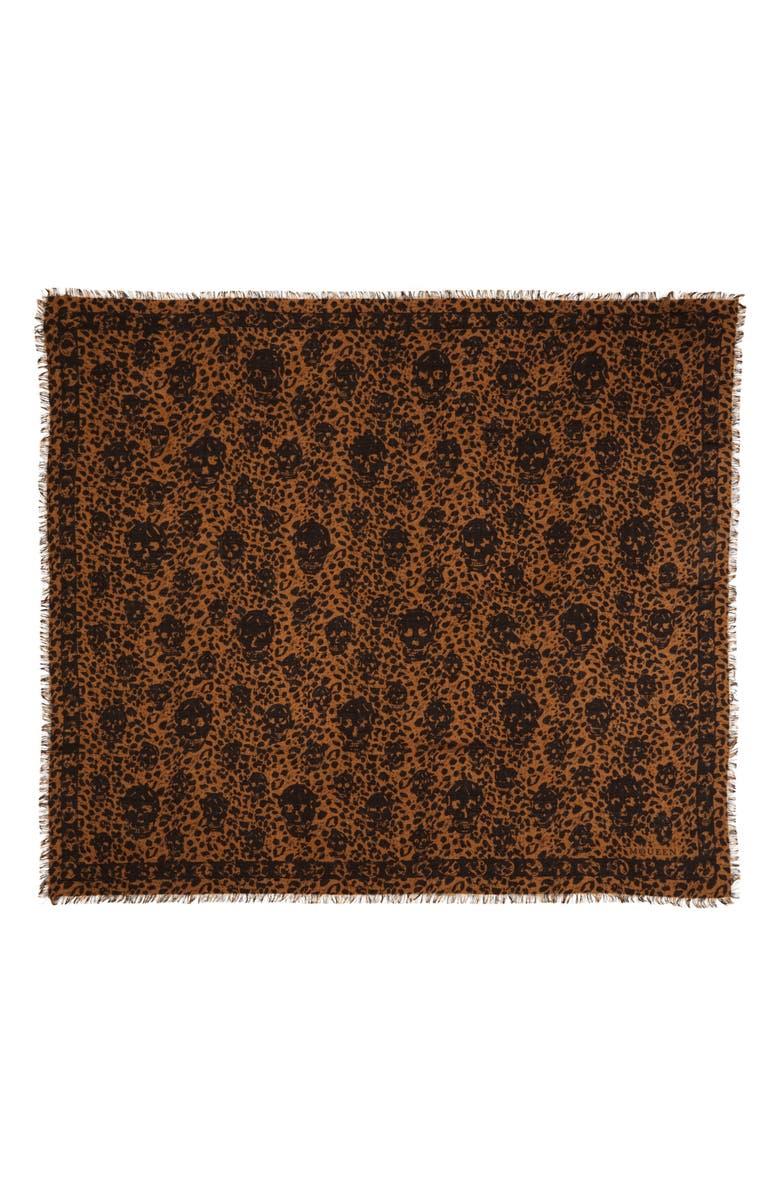 McQueen Leopard Skull Wool Fringe Scarf, Main, color, 