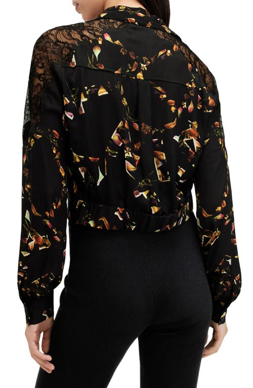 Shop Allsaints Len Floral Print Lace Trim Tie Hem Shirt