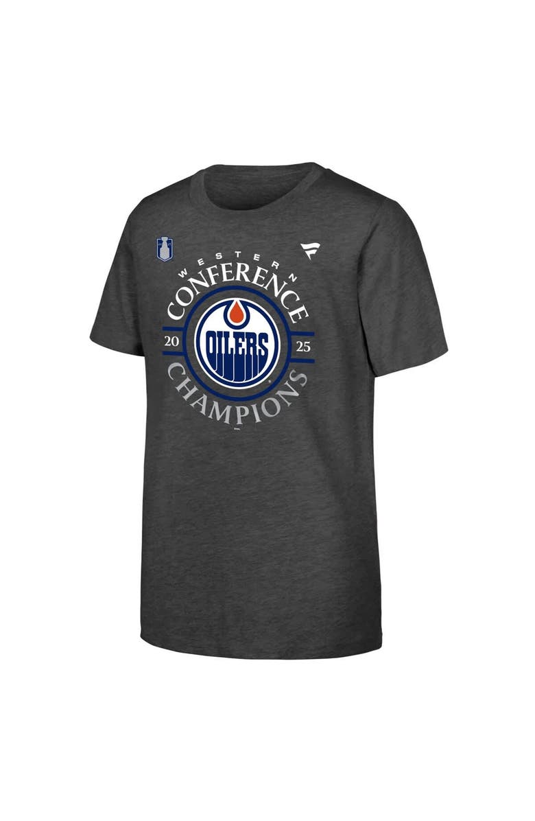FANATICS Youth Fanatics Heather Gray Edmonton Oilers 2025 Western Conference Champions Locker Room T-Shirt, Alternate, color,