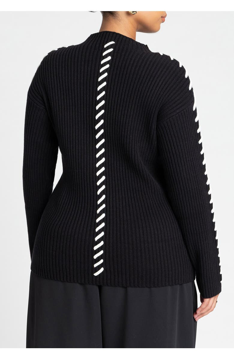 ELOQUII Stitch Detail Sweater, Alternate, color, Black Onyx