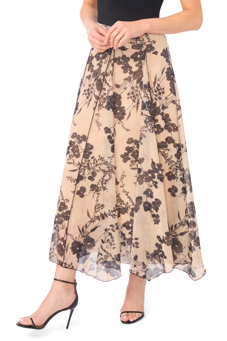 Floral Godet Maxi Skirt, Alternate, color, HUMMUS