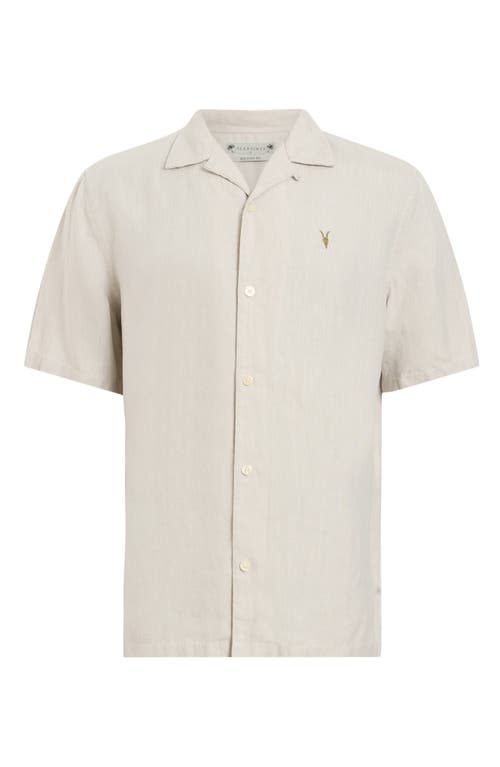 Allsaints Audley Short Sleeved Relaxed Fit Button Down Shirt In Taupe