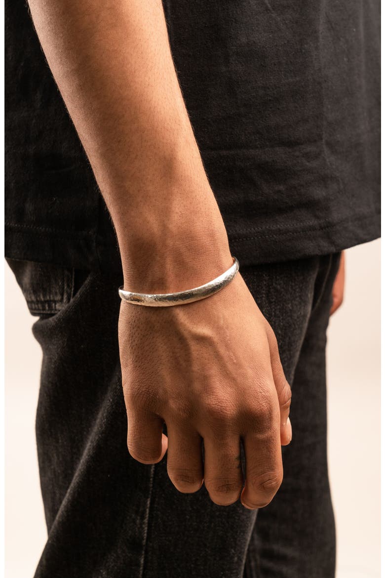 Men's Hammered Curved Bangle, Alternate, color, Sterling Silver
