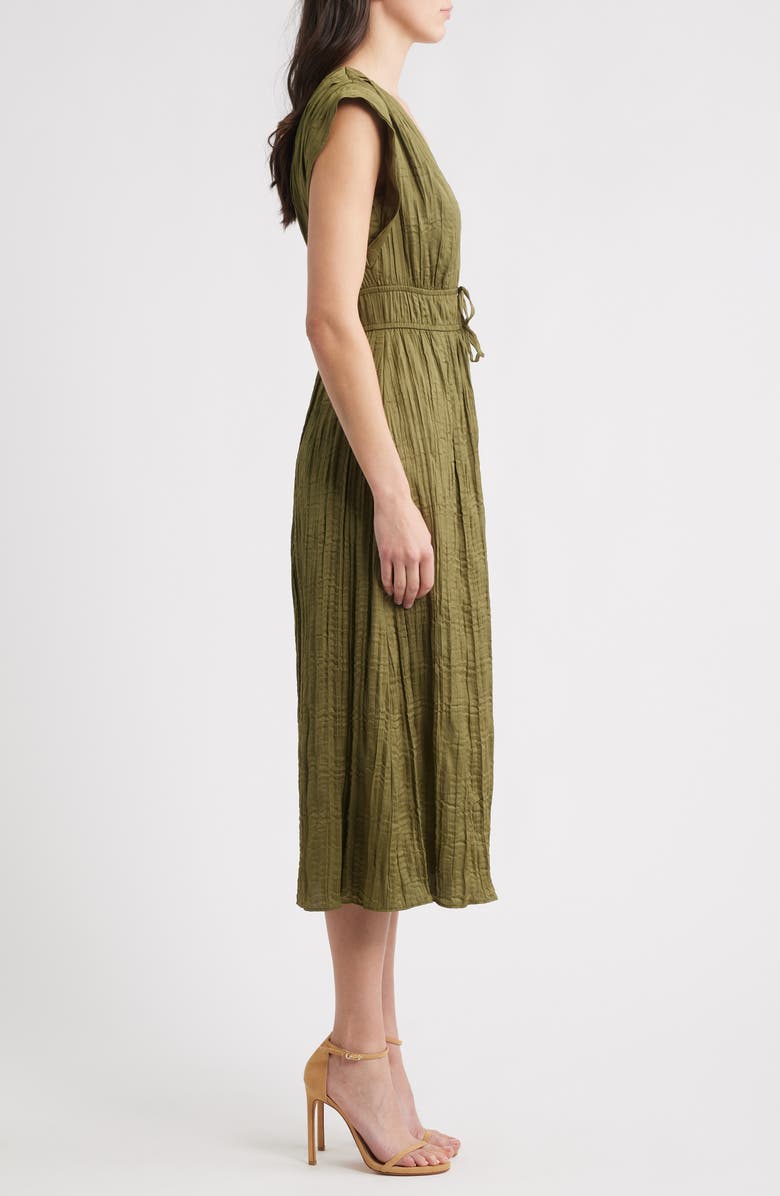 Eliza J Tie Waist V-Neck Midi Dress, Alternate, color, Olive