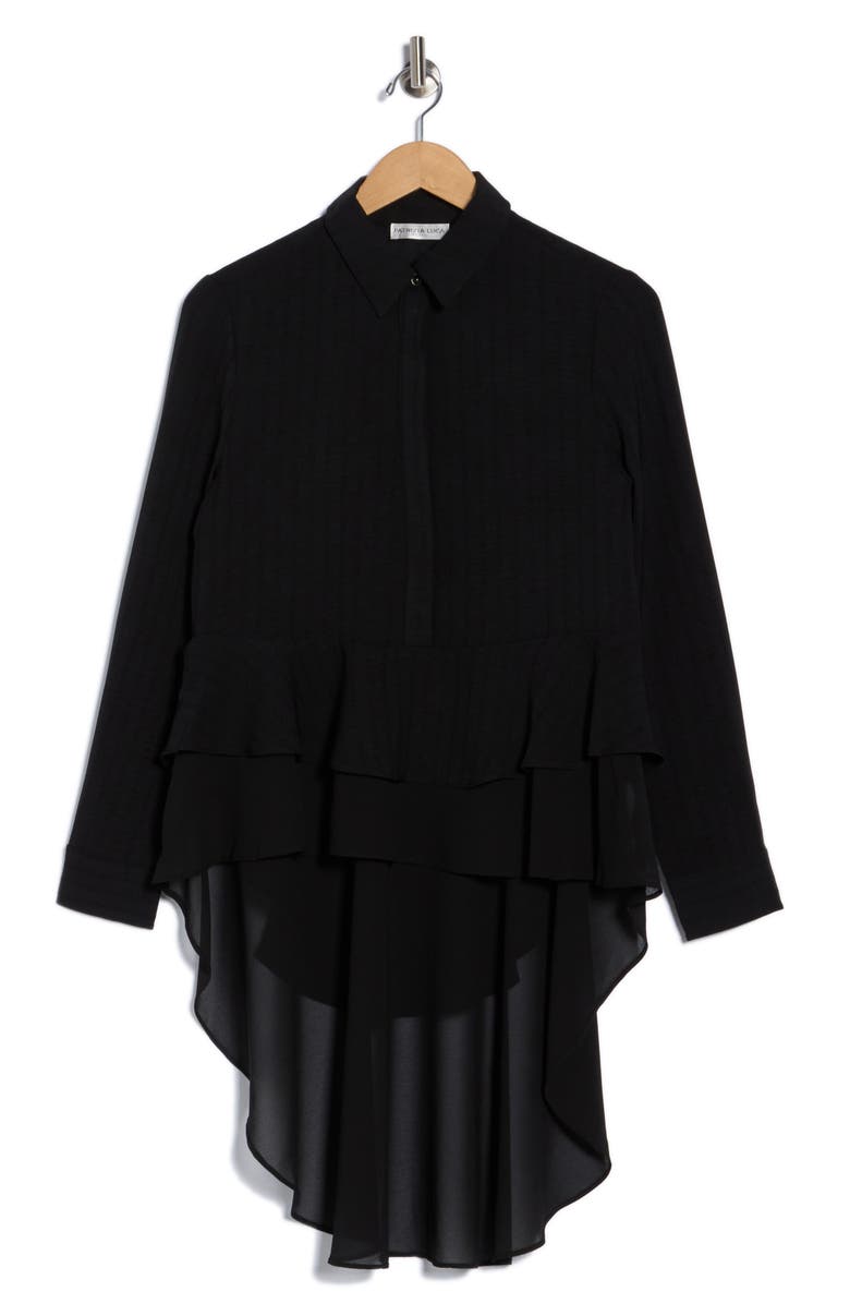 PATRIZIA LUCA Layered High-Low Button-Down Shirt, Alternate, color, Black