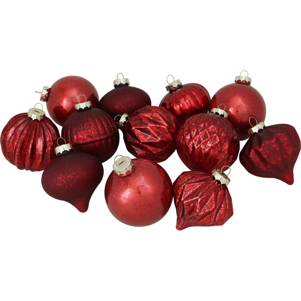 Northlight 12ct Red Mercury Glass Style Glass Christmas Ornament Set 3" In Red