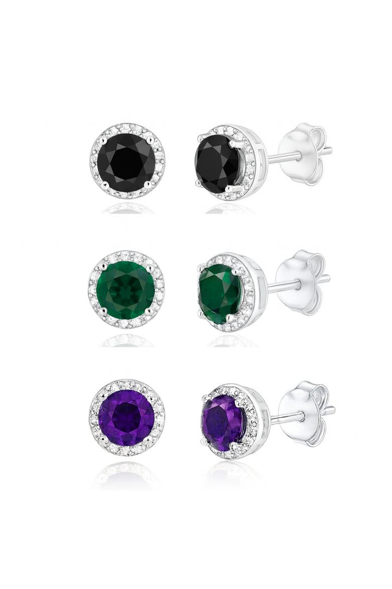 Sterling Silver Halo Earrings Set, Main, color, Silver
