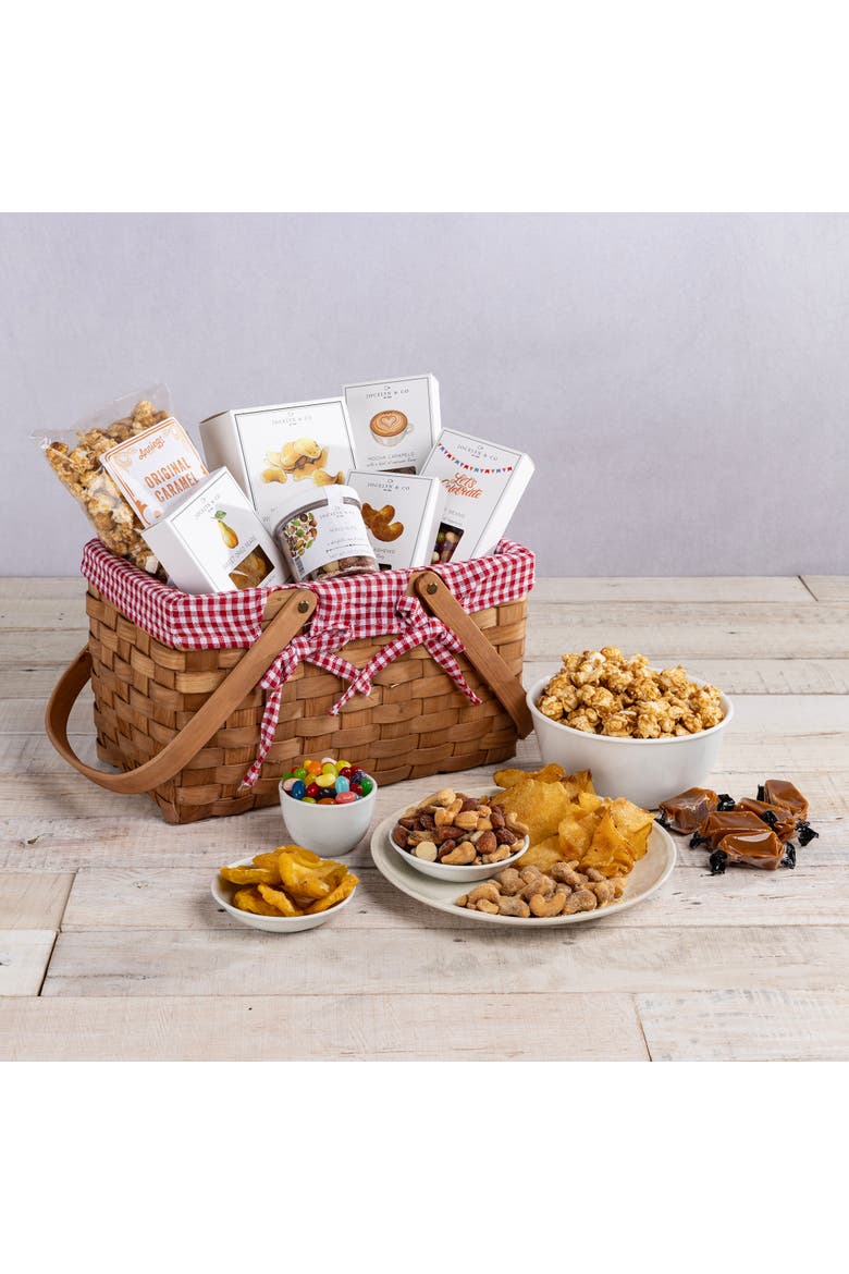 Farmhouse Basket with Gourmet Gift Pack, Alternate, color, Red & White Gingham