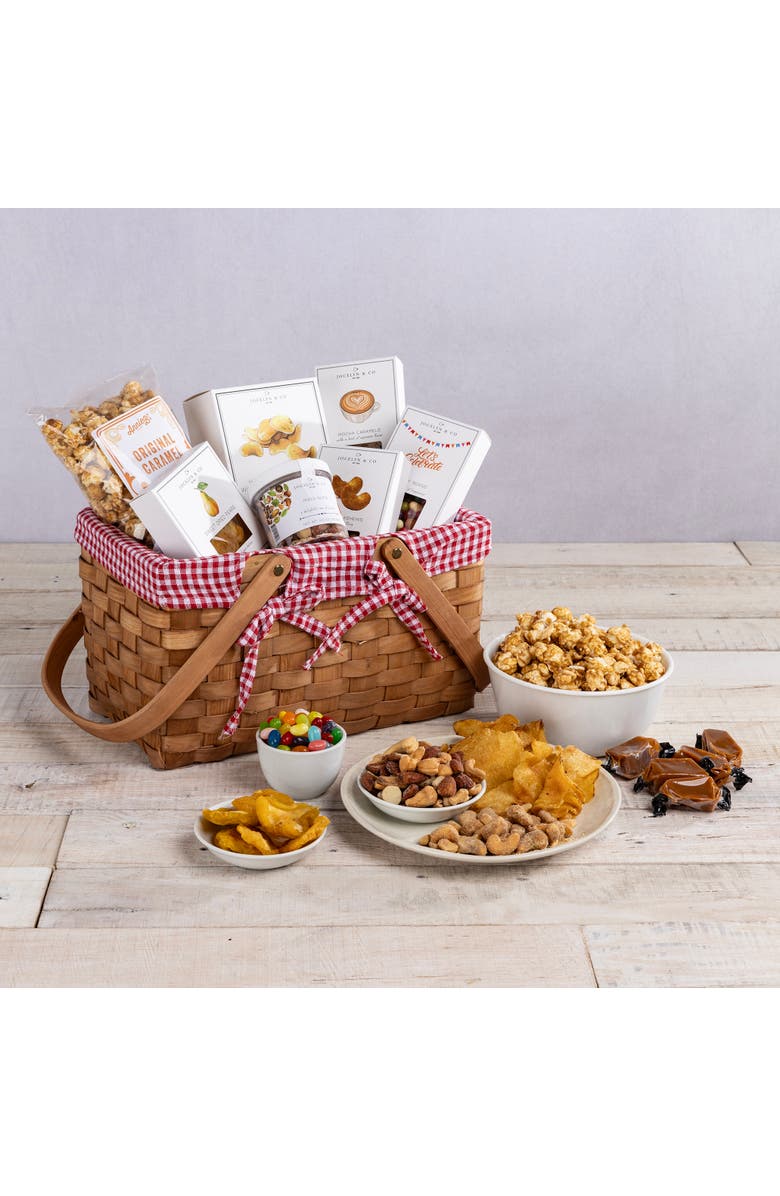 Picnic Time Farmhouse Basket with Gourmet Gift Pack, Alternate, color, 
