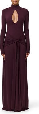 Naked Wardrobe Cutout Tie Front Long Sleeve Maxi Dress