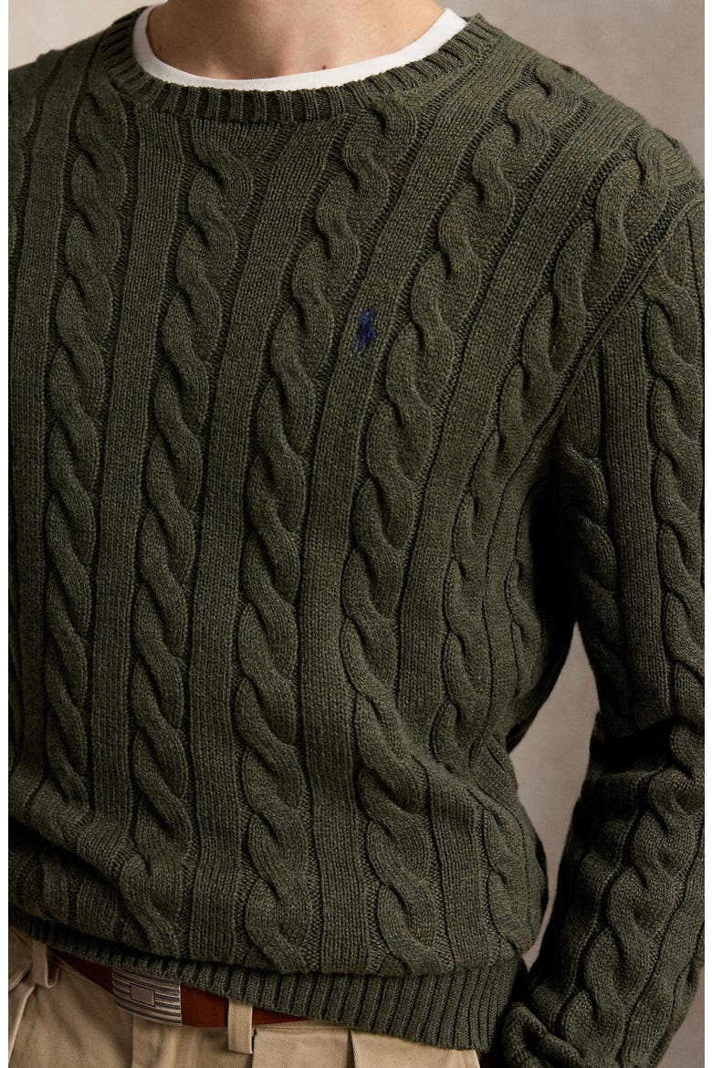 Cable Stitch Cotton Crewneck Sweater, Alternate, color, OLVHTHR