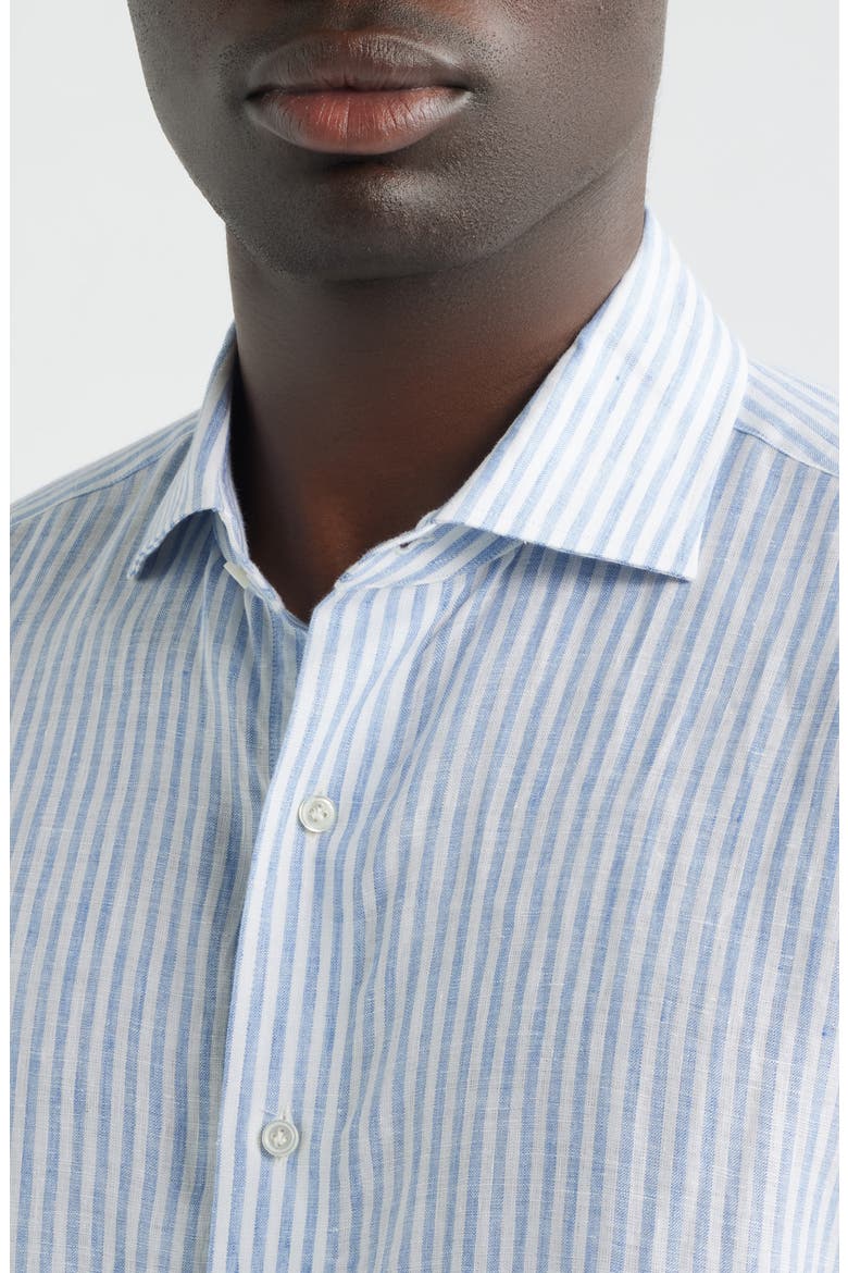 Crown Crafted Astino Lino Stripe Linen Button-Up Shirt, Alternate, color, BLUE FROST