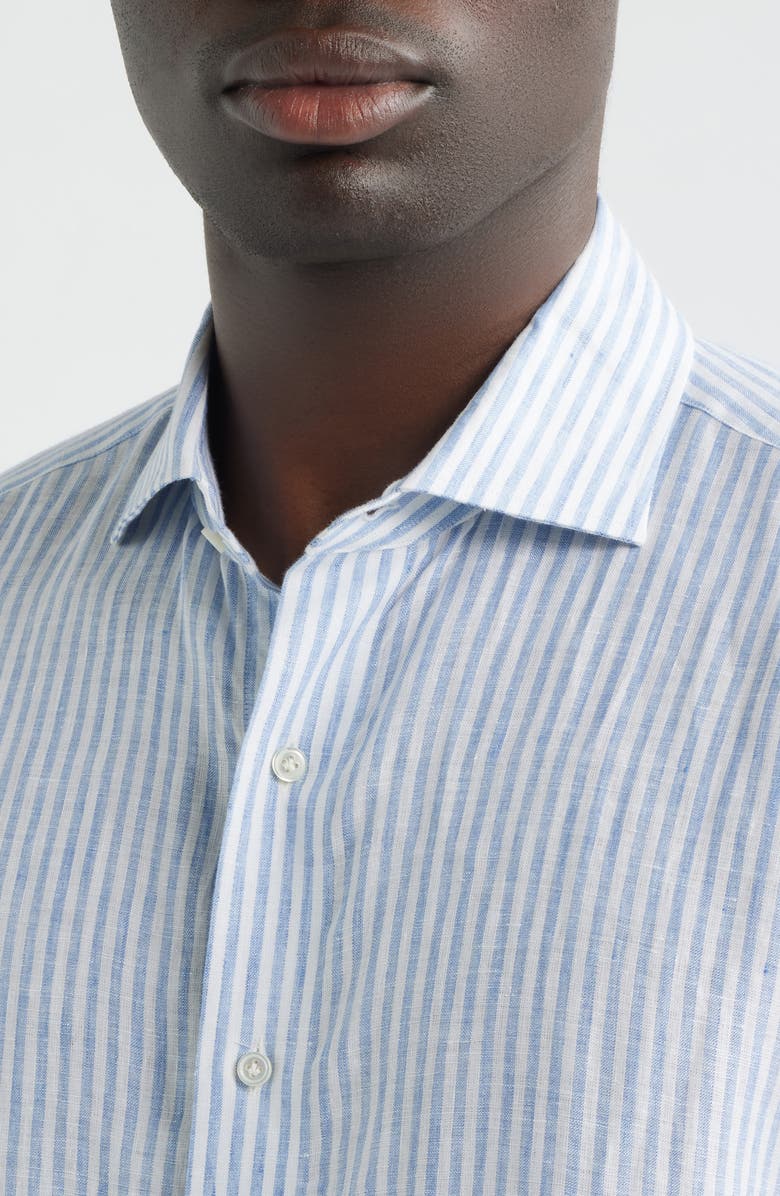 Peter Millar Crown Crafted Astino Lino Stripe Linen Button-Up Shirt, Alternate, color, Blue Frost