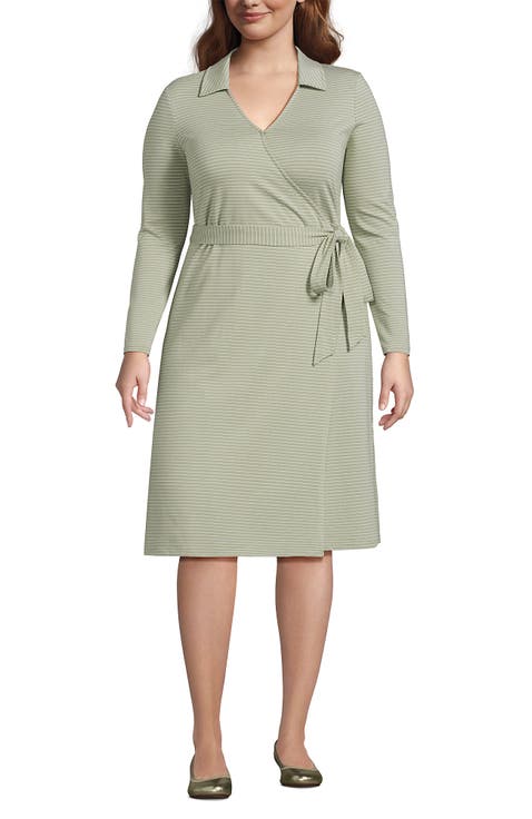 Plus Size Cotton Modal Collared Wrap Dress