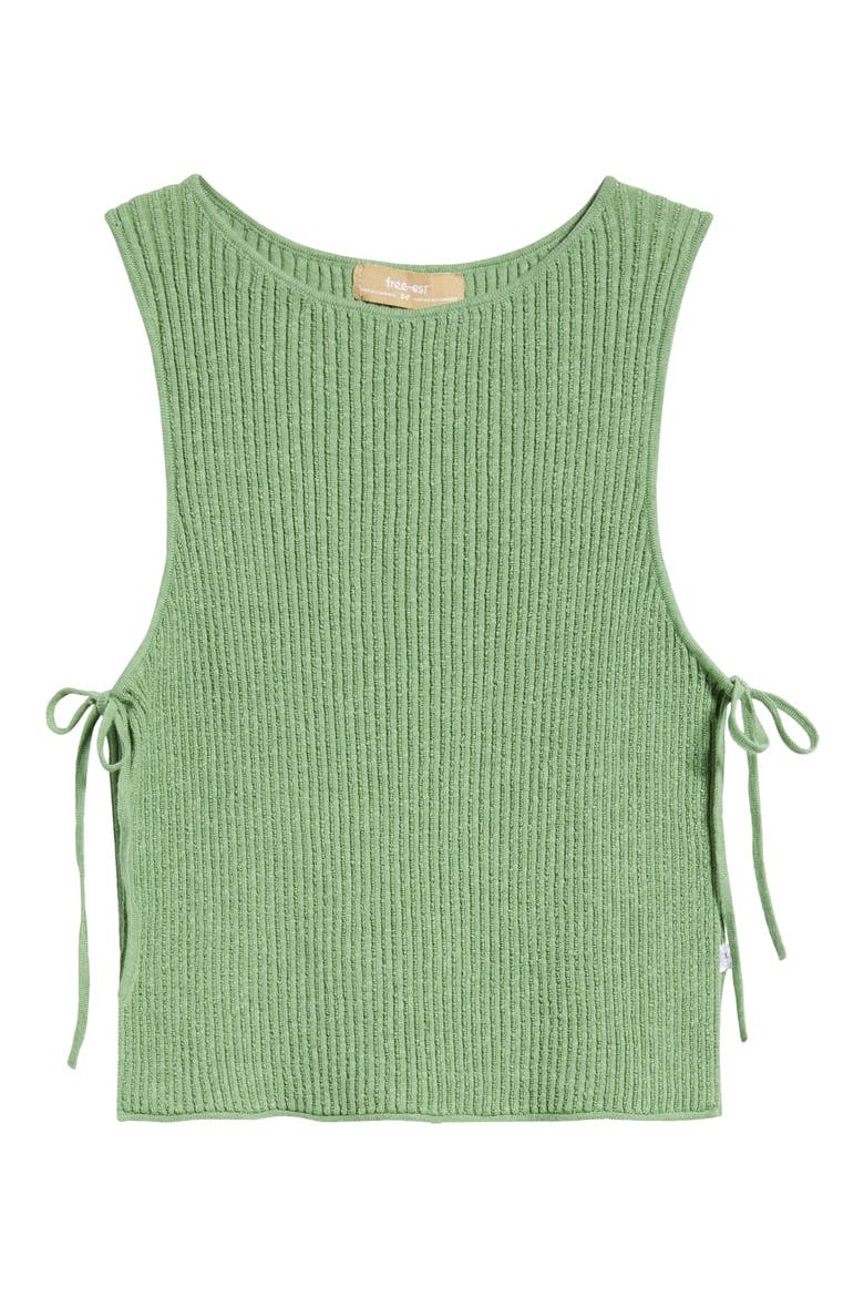 Lizzie Rib Side Tie Sleeveless Cotton & Linen Blend Sweater, Alternate, color, GREEN EYES