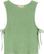 Free People Lizzie Rib Side Tie Sleeveless Cotton & Linen Blend Sweater
